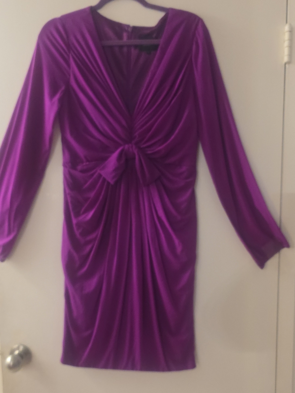 Jill Stuart Vivid Purple Knot-Front Long Sleeve Dress
